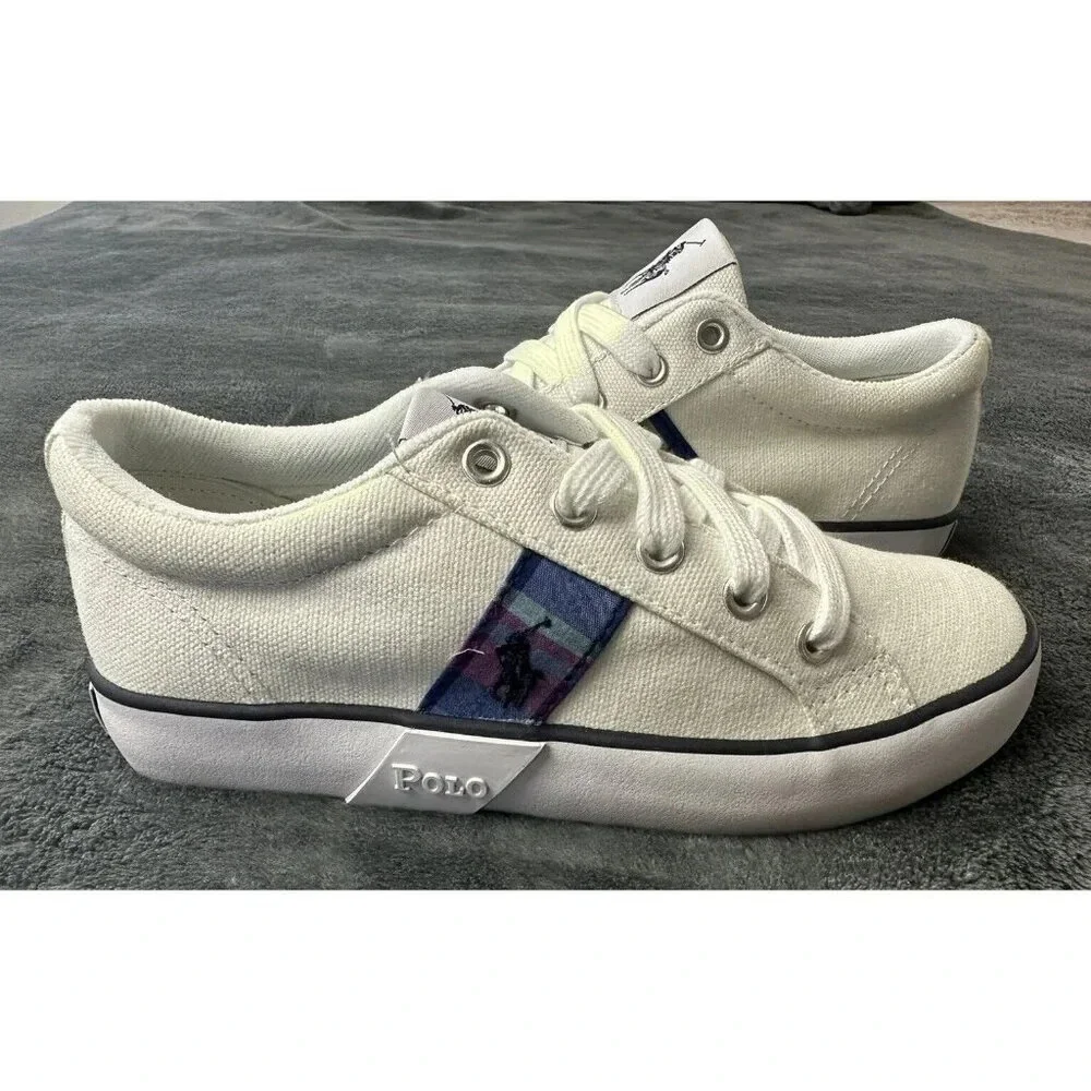 Polo Ralph Lauren kids Giles Canvas Shoes Size 13.5  White/ Bright Blue Canvas